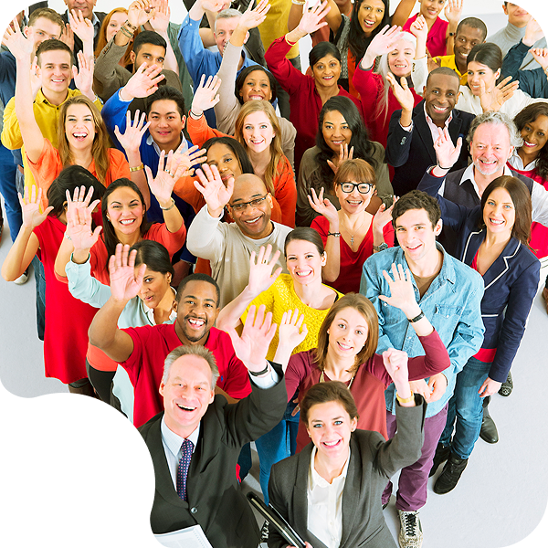 Diverse group waving